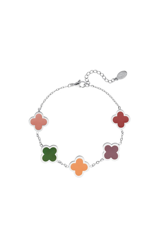 Armband coloured clovers silver