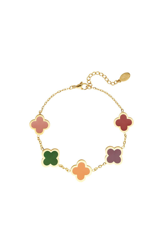 Armband coloured clovers gold