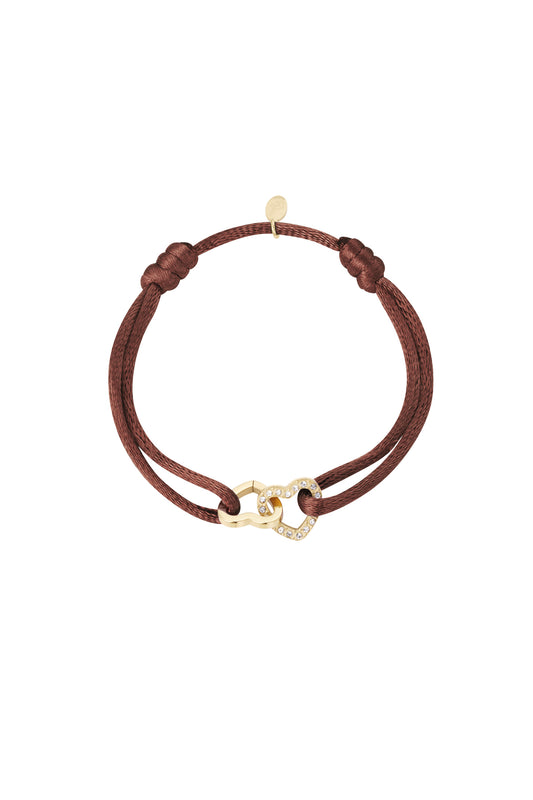 Armband double hearts dark brown
